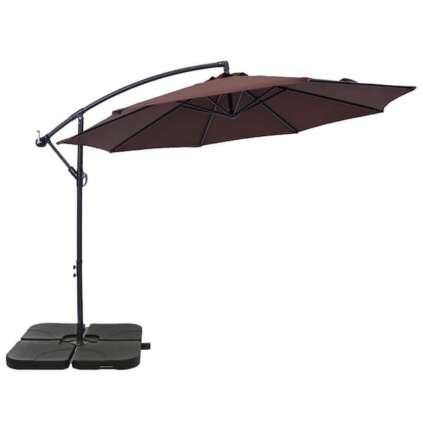 Sunnydaze 10 ft. Steel Cantilever Offset Patio Umbrella with 4-Piece Square Base Set in Brown
