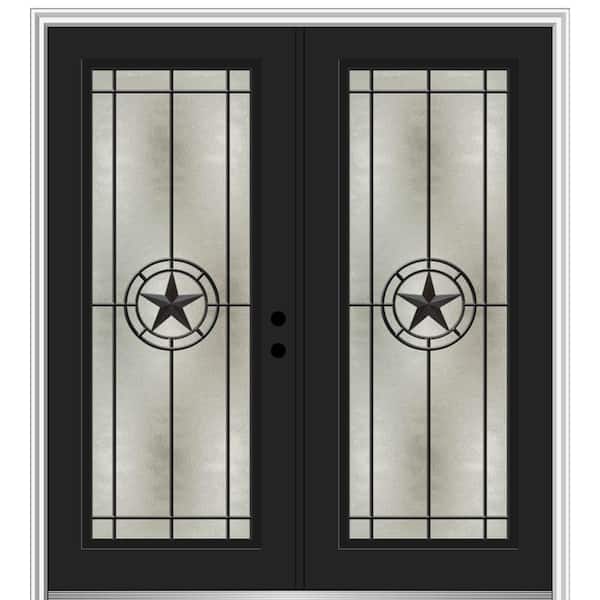 MMI DOOR Elegant Star 68 in. x 80 in. Left-Hand/Inswing Full Lite Decorative Glass Black Painted Fiberglass Prehung Front Door