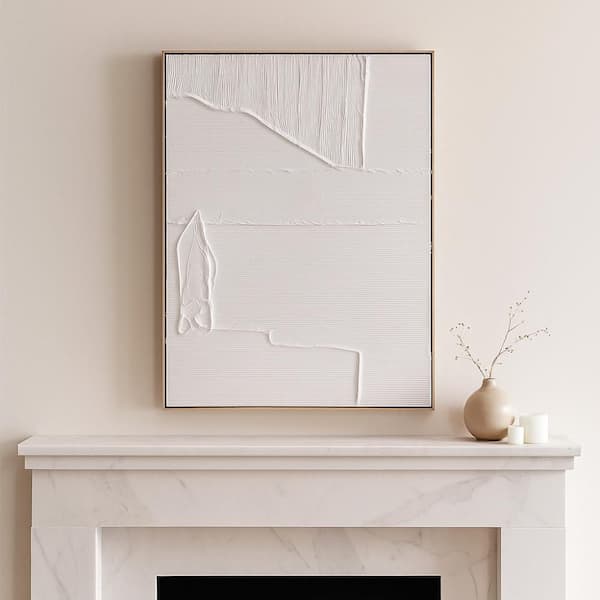 Liv & Skye White/Tan Wood Framed Textured Lines Wall Art 48 in. x