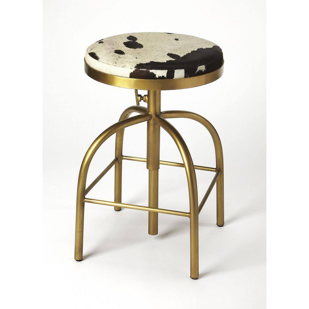 Grogan 26" Black and White Hair-On-Hide Adjustable Metal Counter Stool