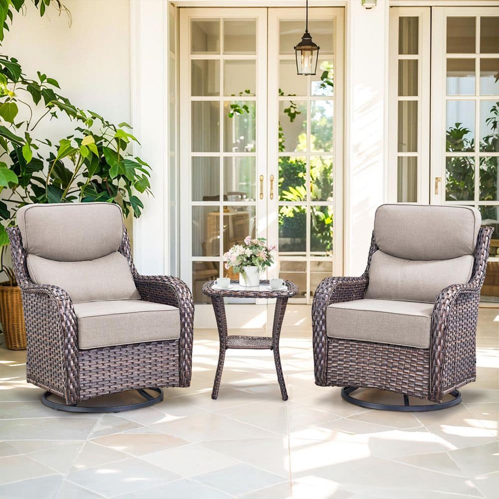 NovaSwivel 3-Piece Brown PE Wicker Paito Conversation Set with 6 in. Thick Olefin Beige Cushion Outdoor Swivel Chair Set price history on PriceWatchPro