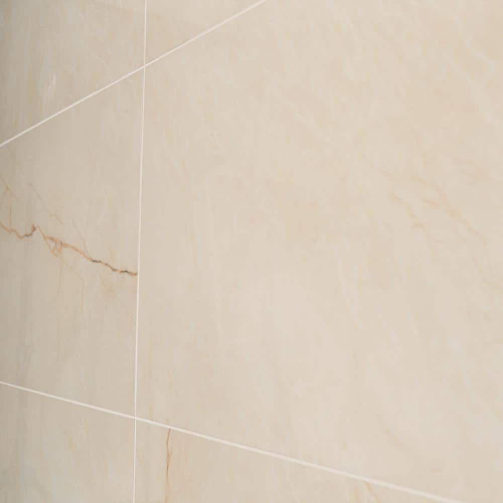Grace Polished Beige Porcelain Marble Look Rectangular Tile