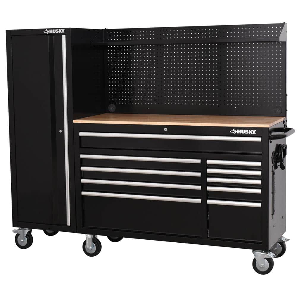 Modular Tool Storage 72 in. W Standard Duty Black Mobile Workbench Cabinet 