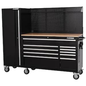Modular Tool Storage 72 in. W Standard Duty Black Mobile Workbench Cabinet with Pegboard and 20 in. Side Locker