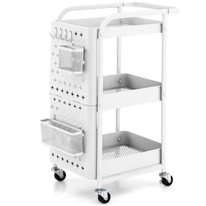 White 3-Tier Utility Storage Kitchen Cart with DIY Pegboard Baskets