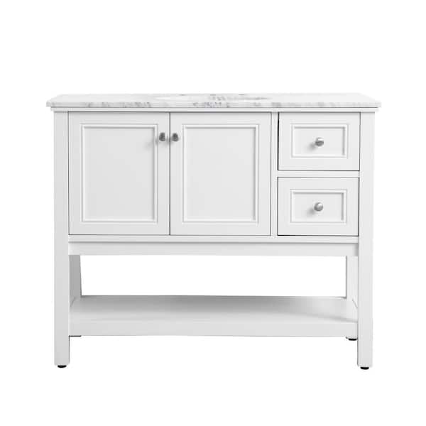 Unbranded Simply Living 42 in. W x 22 in. D x 33.75 in. H Bath Vanity in White with Carrara White Marble Top