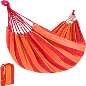 8 ft. 2-Person Indoor Outdoor Brazilian-Style Cotton Double Hammock Bed w/Portable Carrying Bag - Orange
