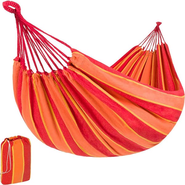 Unbranded 8 ft. 2-Person Indoor Outdoor Brazilian-Style Cotton Double Hammock Bed w/Portable Carrying Bag - Orange