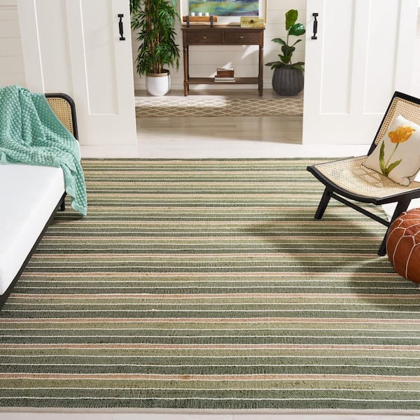 Striped Kilim 7 ft. x 7 ft. Green/Natural Striped Square Area Rug