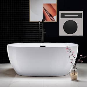 Berck 59 in. Acrylic FlatBottom Double Ended Bathtub with Matte Black Overflow and Drain Included in White