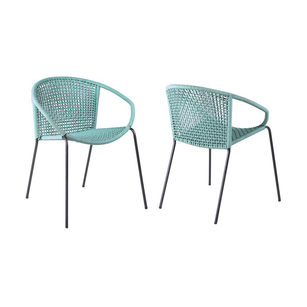 Green Woven Rope and Steel Outdoor Dining Arm Chairs