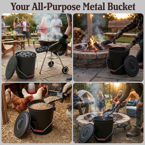 Pure Garden 4.75 Gal. Ash Bucket with Lid and Shovel for Fireplace