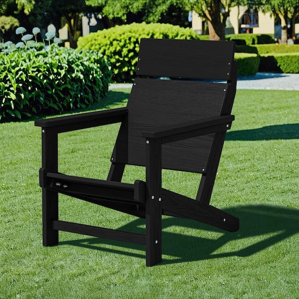 HDPE Black Oversized Plastic Adirondack Chairs All-Weather Heavy Woodgrain for Garden, Poolside and Deck