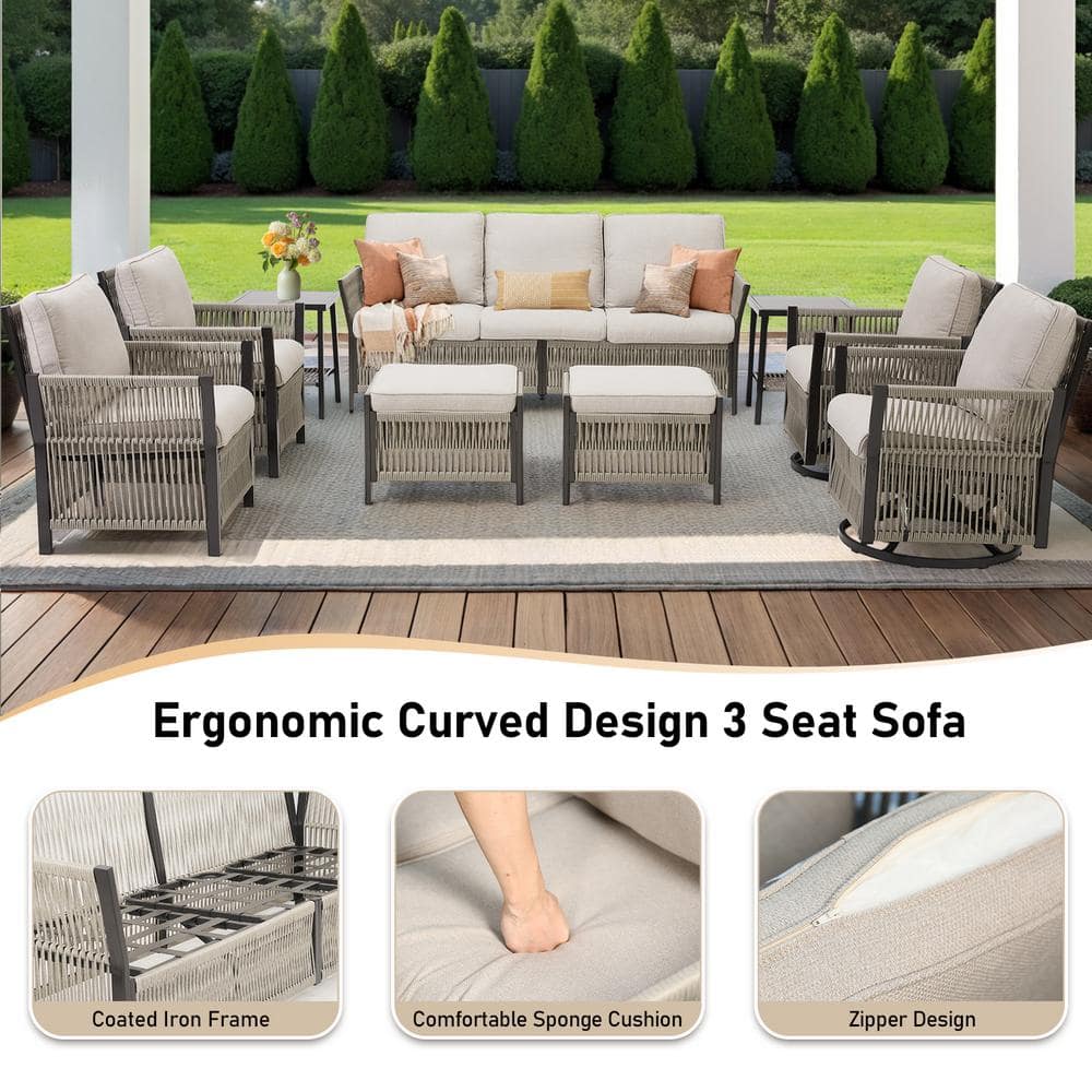 Beige 5-Piece Outdoor Wicker Patio Conversation Set with Cushions