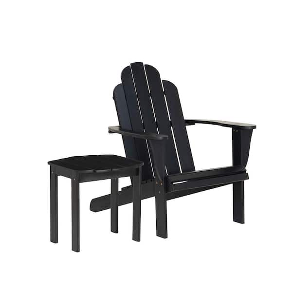 Linon Home Decor Shelly Black Wood Adirondack Chair and Table 2-Piece Set