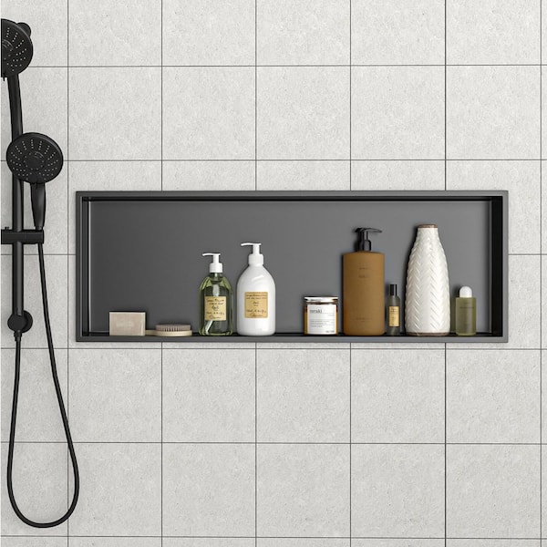 37 in. W x 13 in. H x 4 in. D Shower Niche Set of 1-Pieces in Gunmetal Black