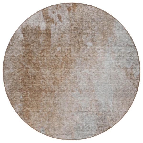 Brown and Off White 8 ft. Round Woven Abstract Round Indoor/Outdoor Area Rug