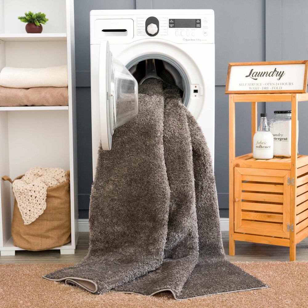 Judy Light Gray Washable Plush Shag Area Rug 5'3" x 7'