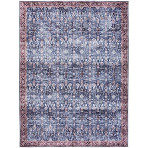 Machine Washable Brilliance Blue/Brick 5 ft. x 7 ft. Floral Traditional Area Rug