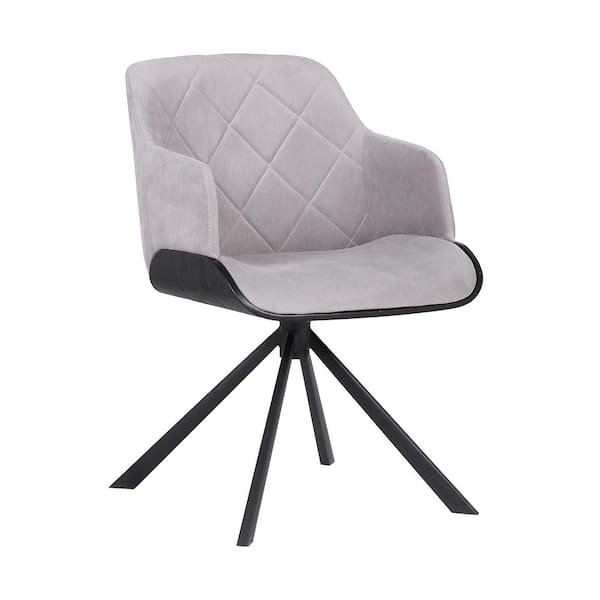 Armen Living Puma Contemporary Black Powder Coated with Grey Velvet and Black Brushed Wood Dining Chair
