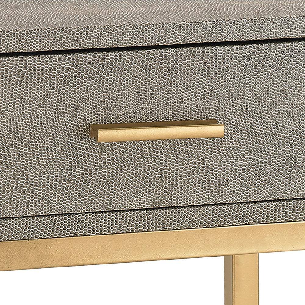 Gold Finish Faux Leather & Metal Side Table with Storage