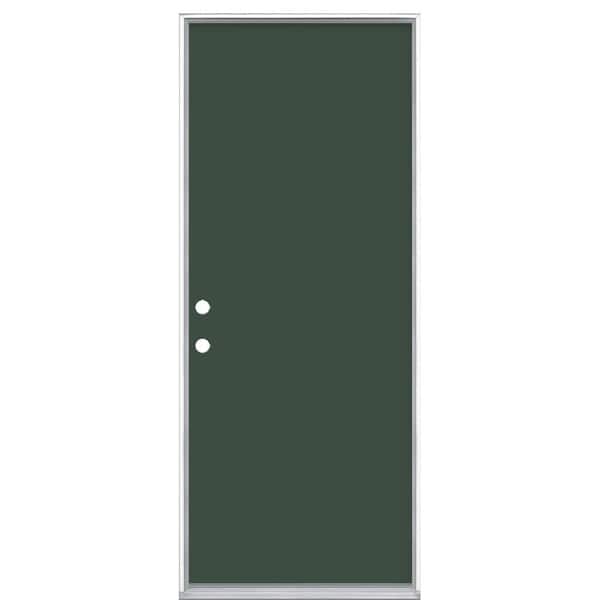 Masonite 32 in. x 80 in. Flush Right-Hand Inswing Conifer Painted Steel Prehung Front Exterior Door No Brickmold