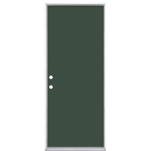 Masonite 32 in. x 80 in. Flush Right-Hand Inswing Conifer Painted Steel Prehung Front Exterior Door No Brickmold in Vinyl Frame