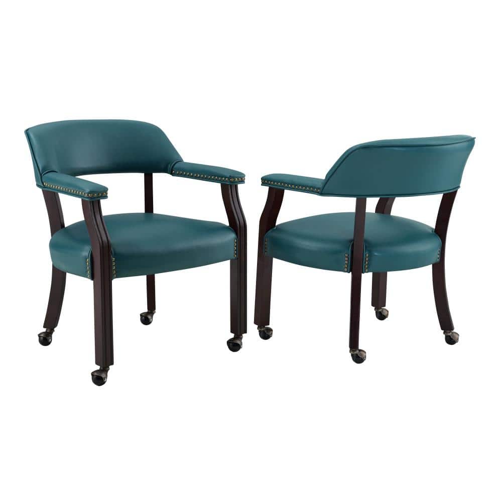 Blue Faux Leather Upholstered Wood Arm Chair