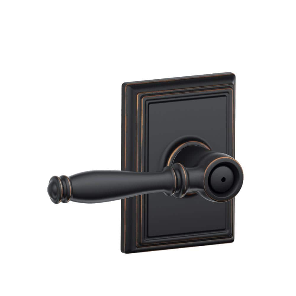 Schlage Birmingham Aged Bronze Privacy Bed/Bath Door Handle with Addison Trim F40 BIR 716 ADD