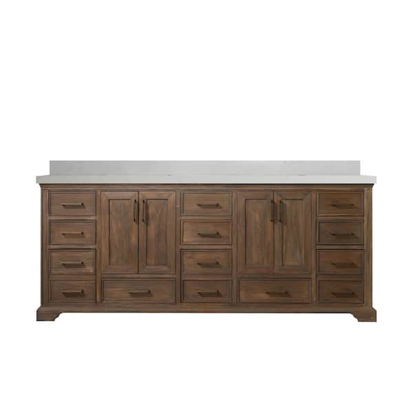 Willow Collections Charlotte 84 in. W x 22 in. D x 36 in. H Double Sink Bath Vanity in Grey Washed with 2 in. Carrara Quartz Top