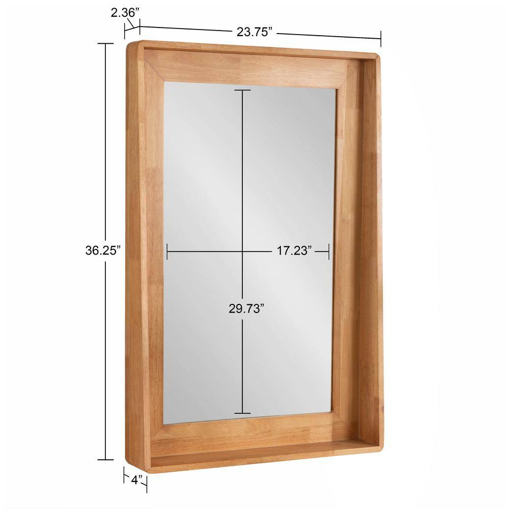 Natural Wood Rectangular Vanity Mirror with Shelf