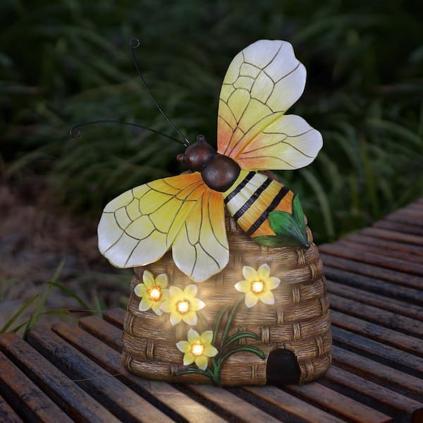 【希少】ハイドアウトクラフト　BEEシェード Exhart Solar Hand Painted Bee Hive with LED Flowers Garden Statue