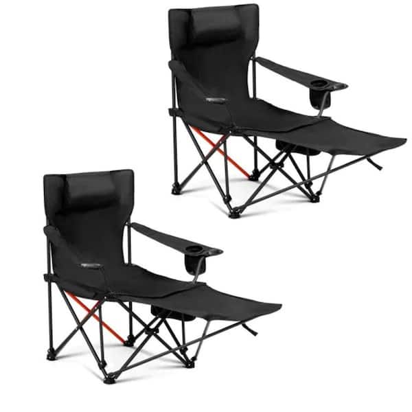 ESILOO 2-in-1 Reclining Camping Chair with Footrest and Cup Holder-Lightweight Folding for Beach, Lawn, Travel (2-Pack)