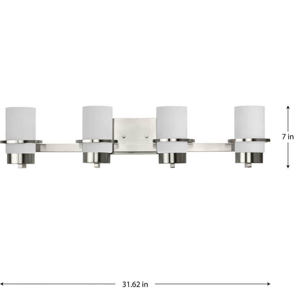 Reiss Brushed Nickel 4-Light Vanity with White Glass Shades