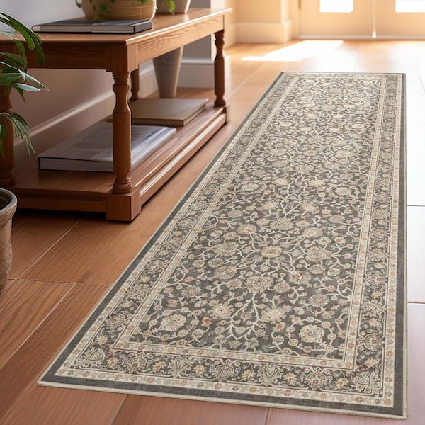 Asha Rome Vintage, Oriental Persian, Charcoal Brown 2 ft. 3 in. x 7 ft. 3 in. Runner, Area Rug