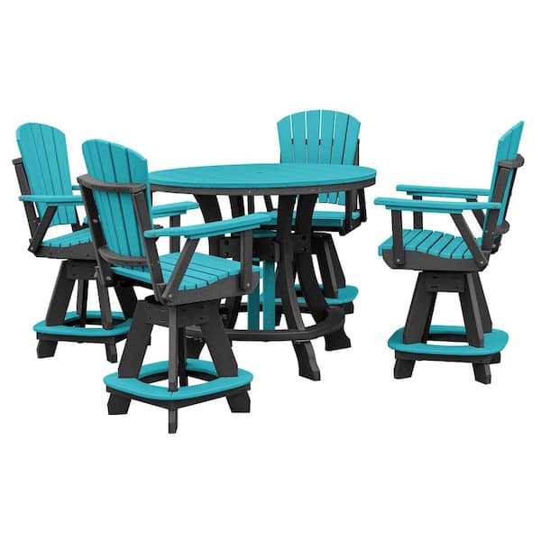 Adirondack Series Black 5 Piece Poly Resin Round Counter Height Outdoor Dining Set