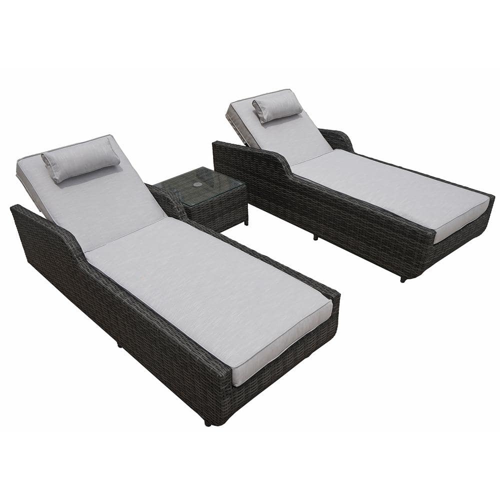 DIRECT WICKER Alisa Black Wicker Outdoor Arm Chaise Lounge with Grey