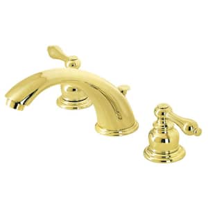 Victorian 2-Handle 8 in. Widespread Bathroom Faucets with Brass Pop-Up in Polished Brass