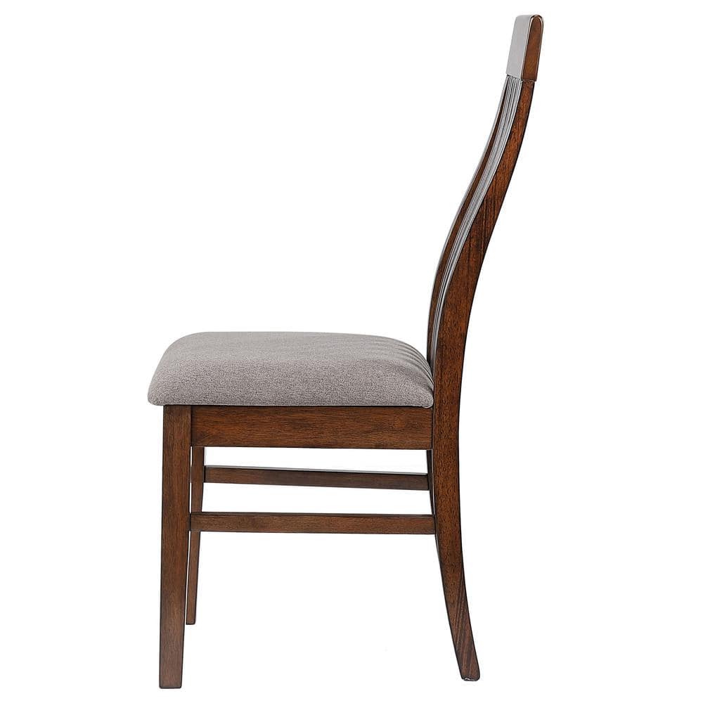 Mango Oak and Brown Upholstered Slat Back Side Chairs, Set of 2