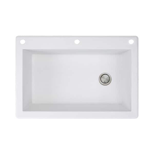 Transolid Radius Drop-in Granite 33 in. 3-Hole Single Bowl Kitchen Sink ...