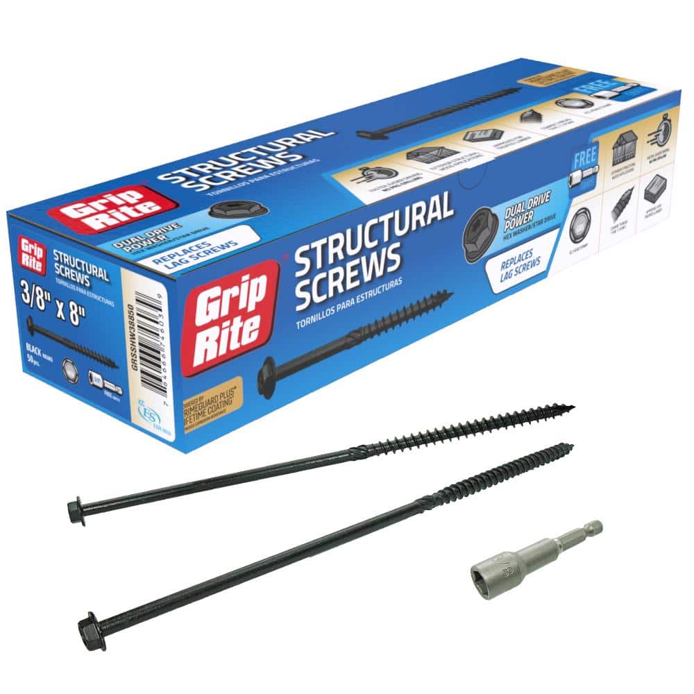 GripRite 3/8 in. x 8 in. Structural Screw Dual Drive/Hex Washer Head