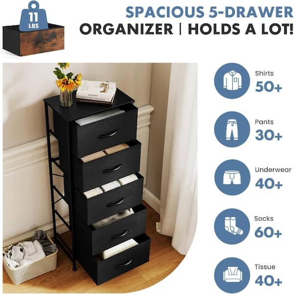 WONDER COMFORT Classical Black 5 Drawer 11.8 in. Wide Chest of