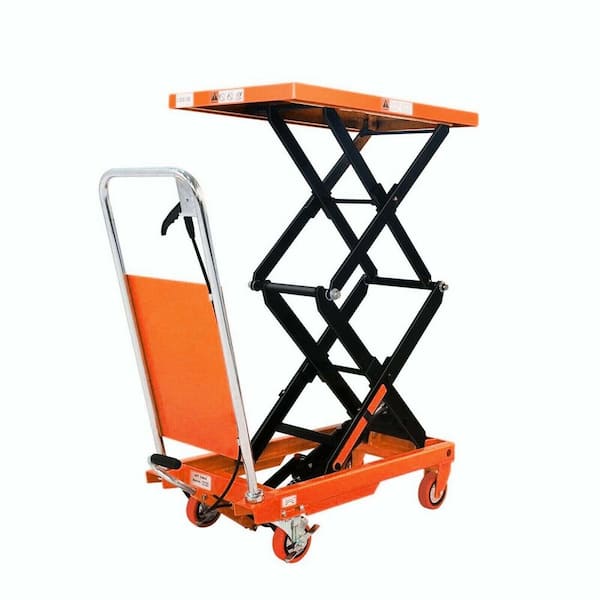 Orange 330 lbs. Max Load Capacity Double Scissor Lift Table with 43.3 in. Max Lift 27.6 x 17.7 x 1.4 in. Platform