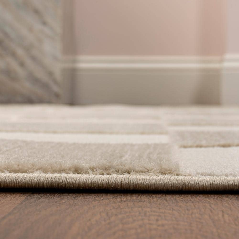 Beige and Cream Geometric Checkerboard 5 x 8 Area Rug