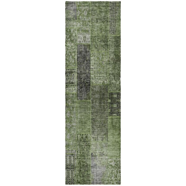 Dream Shag Premium Machine Washable Abstract ADS669 Olive 2 ft. x 7 ft. Runner Rug