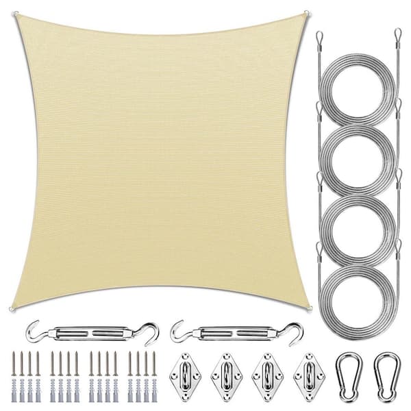 16 ft. x 20 ft. Rectangle Sun Shade Sail with Hardware Kit and Rope-Beige
