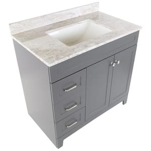 Thornbriar 37 in. W x 22 in. D x 38 in. H Single Sink  Bath Vanity in Cement with Winter Mist Stone Composite Top