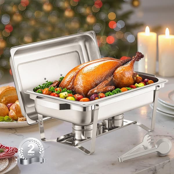 SKYSHALO Chafing Dish Set 8 qt. Silver Stainless Steel Chafing