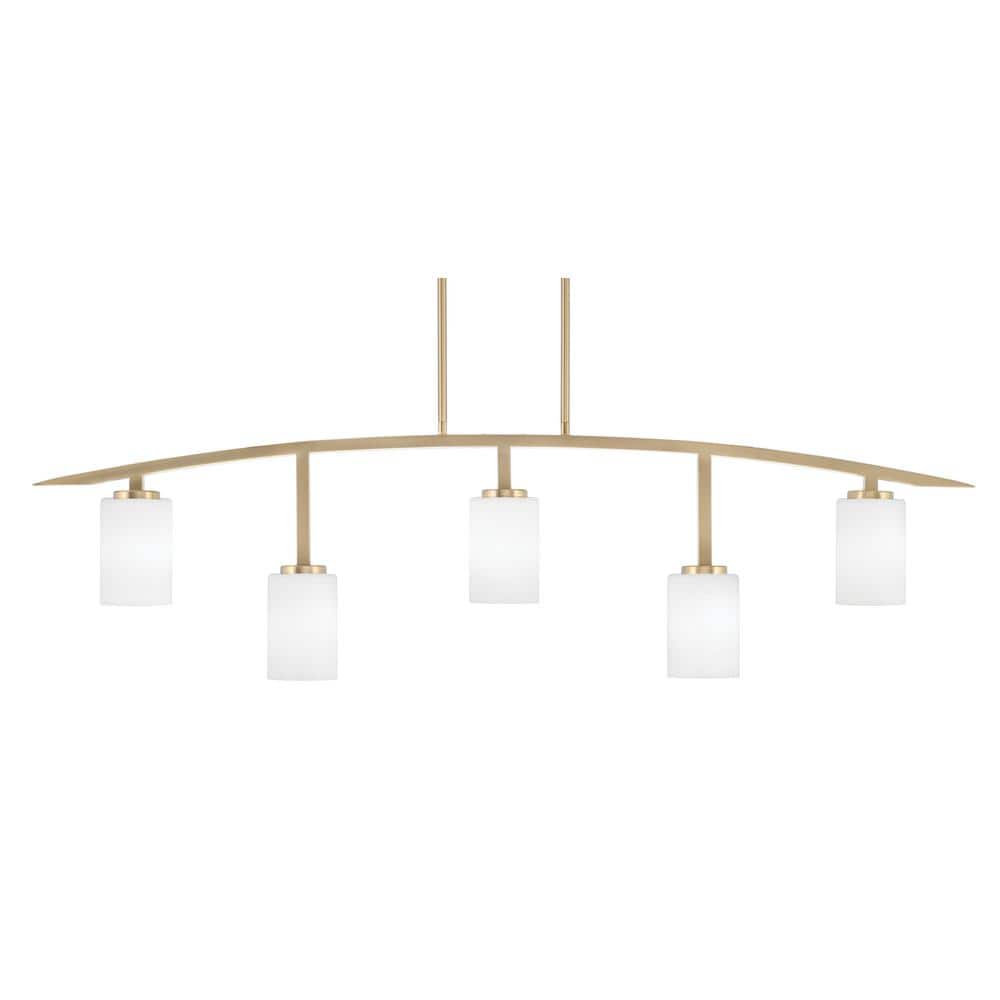Siena 51.25 in. 5-Light New Age Brass Chandelier with 4 in. White Muslin Gl