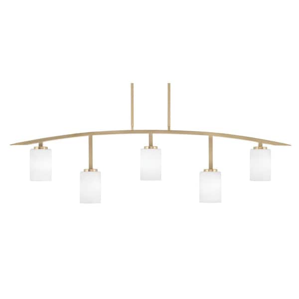 Unbranded Siena 51.25 in. 5-Light New Age Brass Chandelier with 4 in. White Muslin Glass Shades, no bulbs included